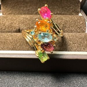 Avon Gold Multi-Gemstone Cluster Ring - Pink, Orange, Blue, Purple, Green